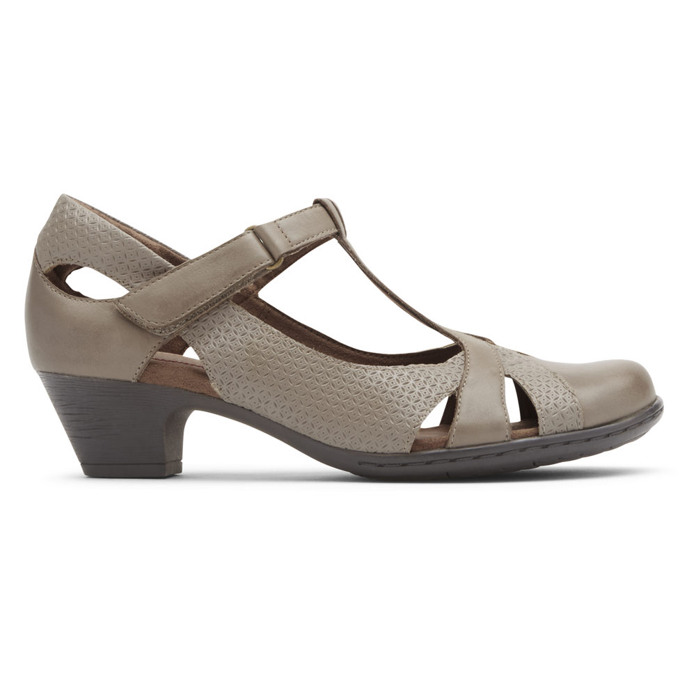 Rockport Heels For Womens Grey - Brynn T-Strap - YZ9645823